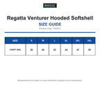 TRA701 Regatta Venturer Hooded Softshell size guide (TRA701)
