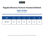 TRA702 Regatta Womens Venturer Hooded Softshell size guide (TRA702)