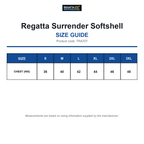 TRA707 Regatta Surrender Softshell size guide (TRA707)