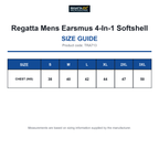 TRA713 Regatta Mens Earsmus 4-In-1 Softshell size guide (TRA713)