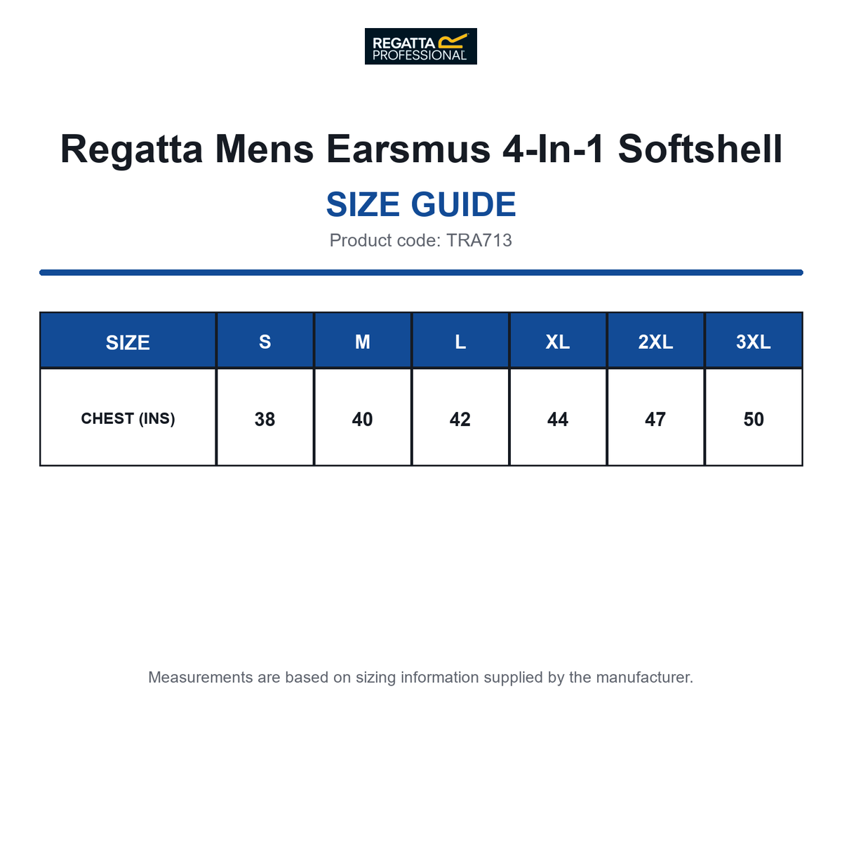 TRA713 Regatta Mens Earsmus 4-In-1 Softshell size guide (TRA713)