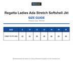 TRA740 Regatta Ladies Ada Stretch Softshell Jkt size guide (TRA740)