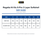 TRA760 Regatta Hi-Vis X-Pro 3 Layer Softshell size guide (TRA760)