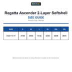 TRA762 Regatta Ascender 2-Layer Softshell size guide (TRA762)