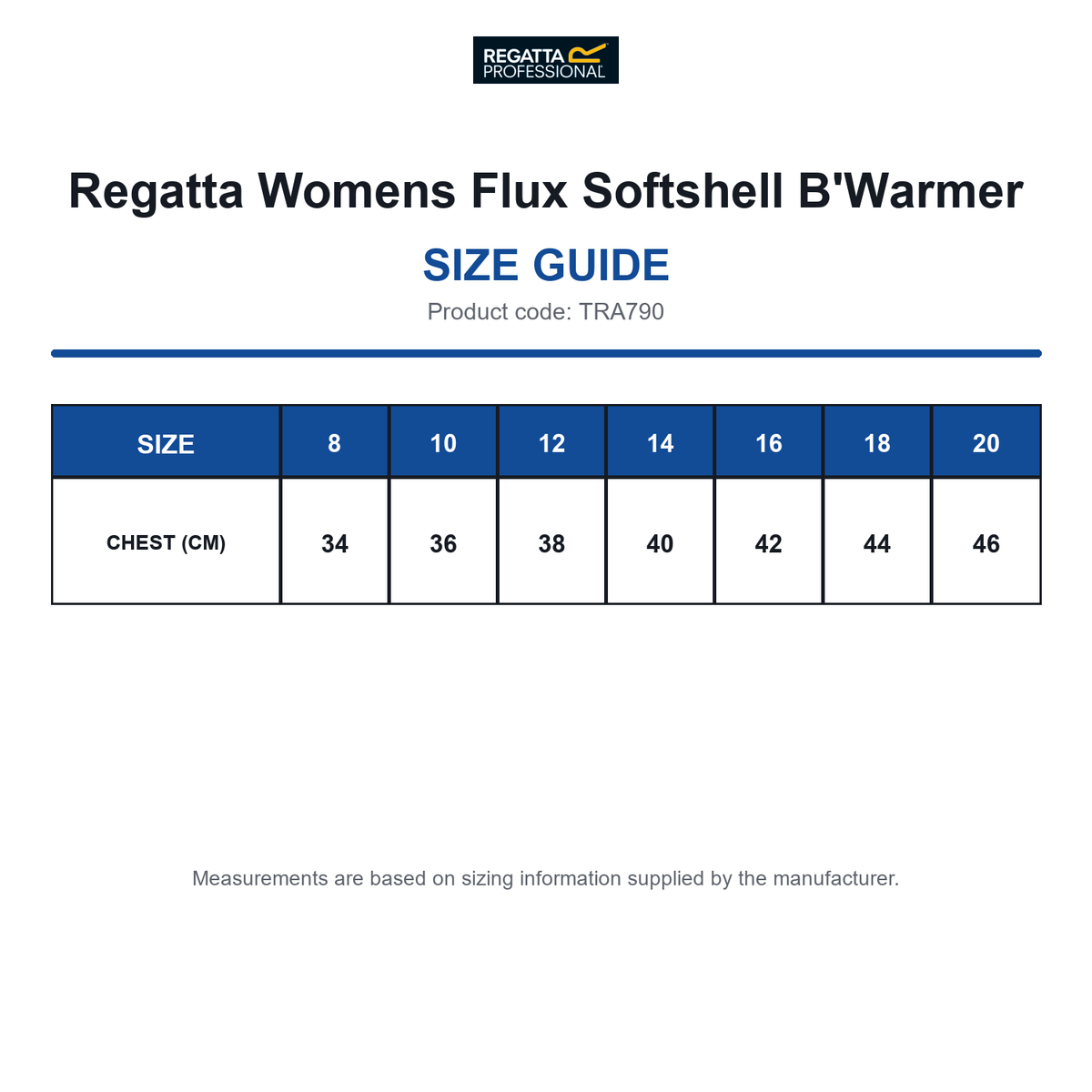TRA790 Regatta Womens Flux Softshell B'Warmer size guide (TRA790)