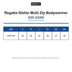 TRA803 Regatta Steller Multi Zip Bodywarmer size guide (TRA803)