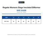 TRA832 Regatta Womens Stage Insulated BWarmer size guide (TRA832)