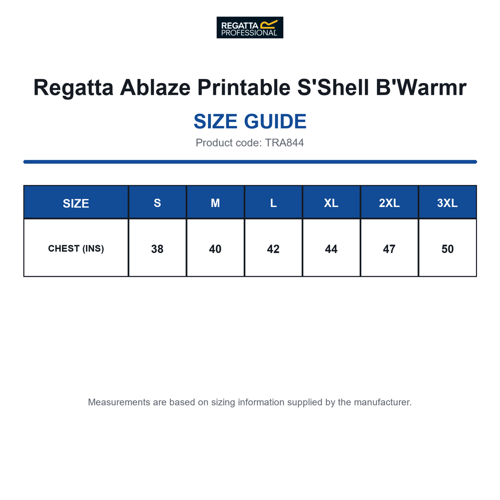 TRA844 Regatta Ablaze Printable S'Shell B'Warmr size guide (TRA844)