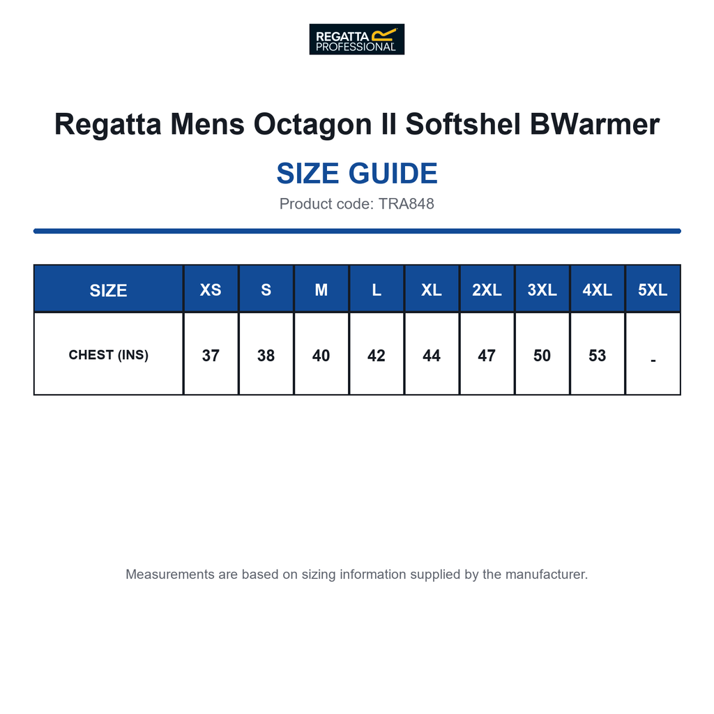 TRA848 Regatta Mens Octagon II Softshel BWarmer size guide (TRA848)