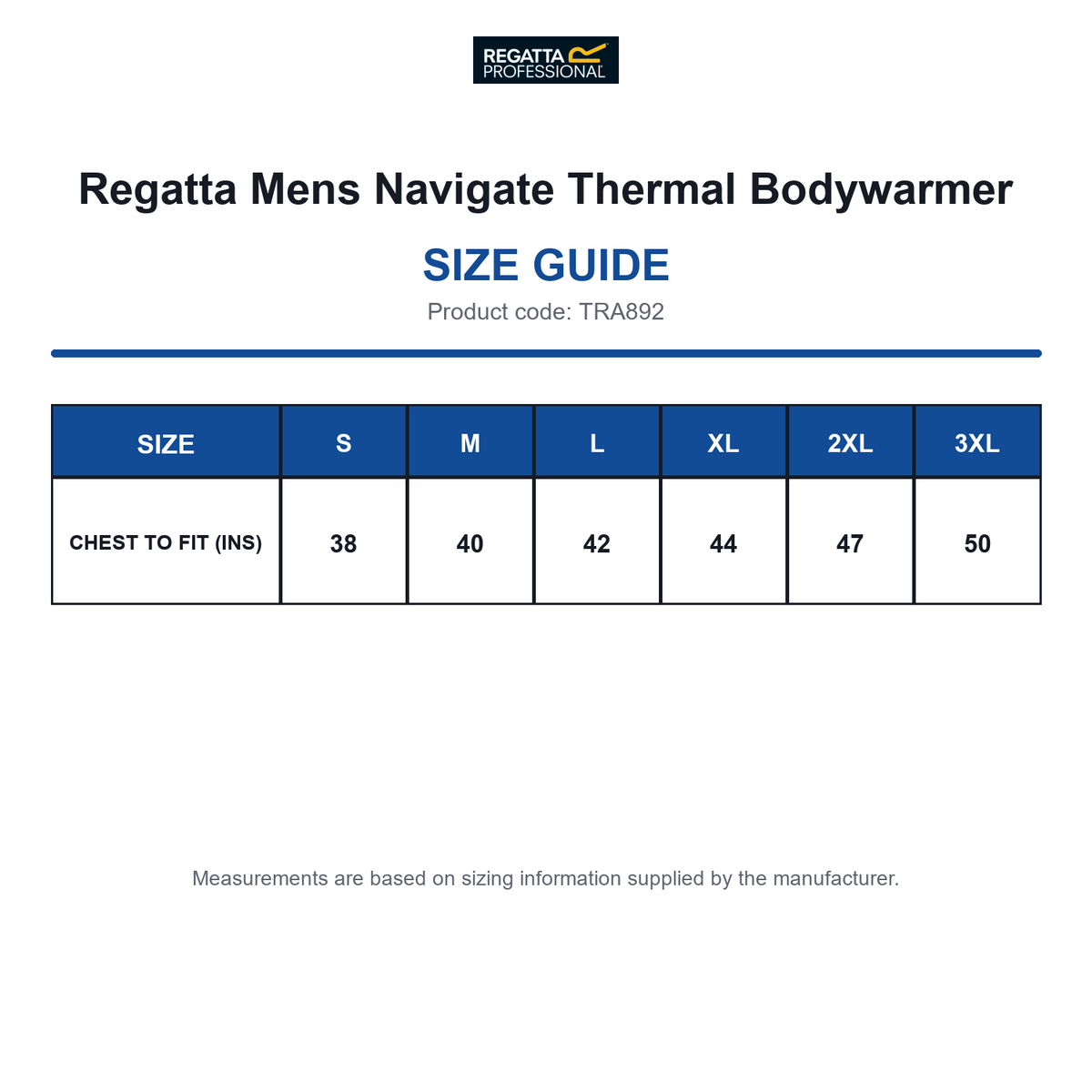 TRA892 Regatta Mens Navigate Thermal Bodywarmer size guide (TRA892)