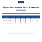 TRA894 Regatta Men's Navigate Hybrid Bodywarmer size guide (TRA894)