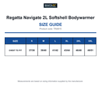 TRA915 Regatta Navigate 2L Softshell Bodywarmer size guide (TRA915)