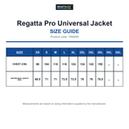 TRA958 Regatta Pro Universal Jacket size guide (TRA958)