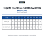 TRB203 Regatta Pro Universal Bodywarmer size guide (TRB203)