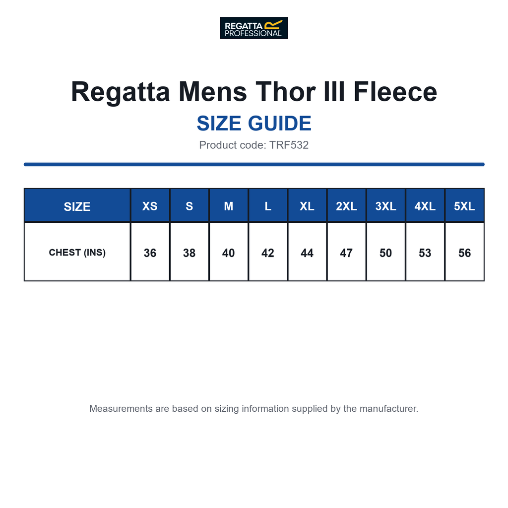 TRF532 Regatta Mens Thor III Fleece size guide (TRF532)