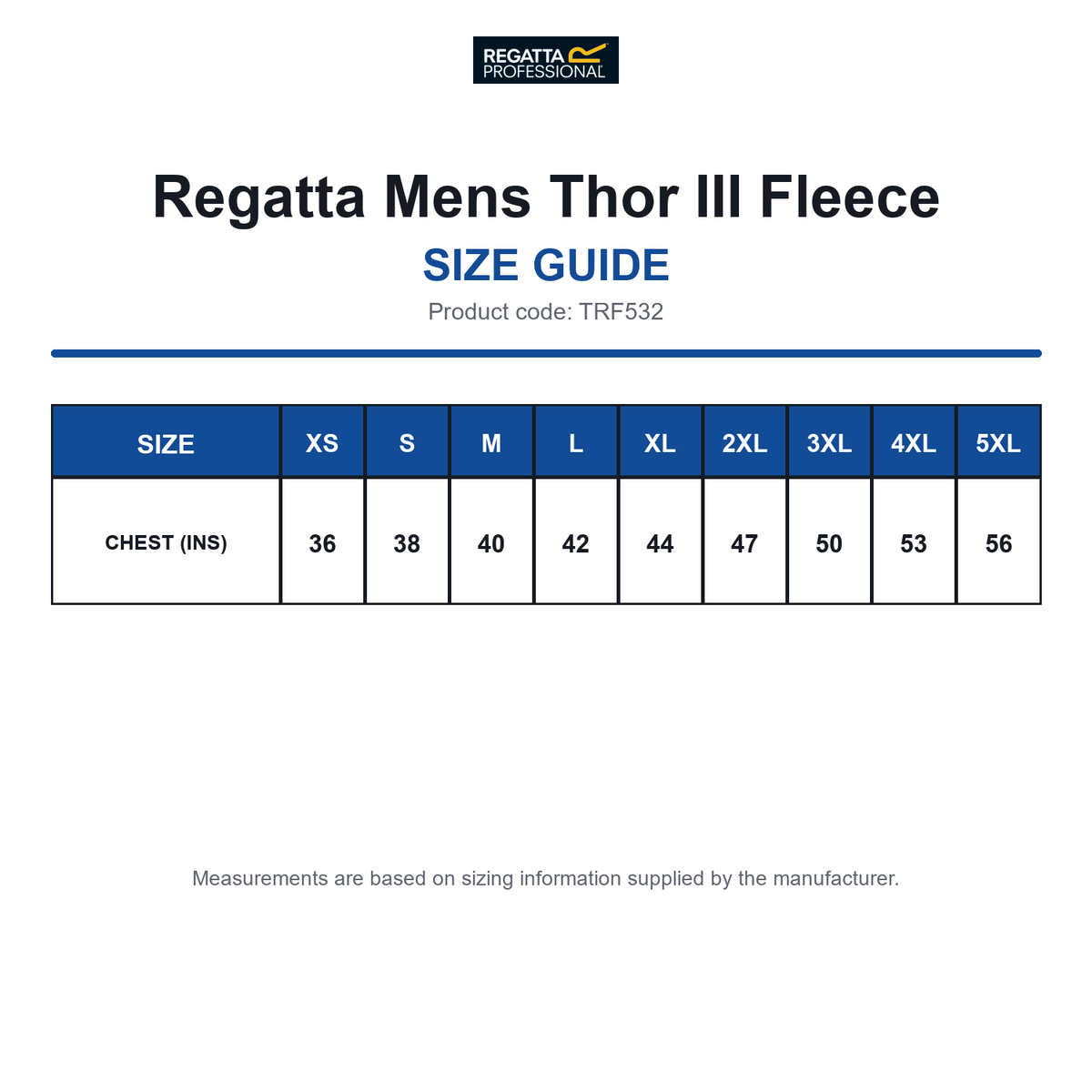 TRF532 Regatta Mens Thor III Fleece size guide (TRF532)