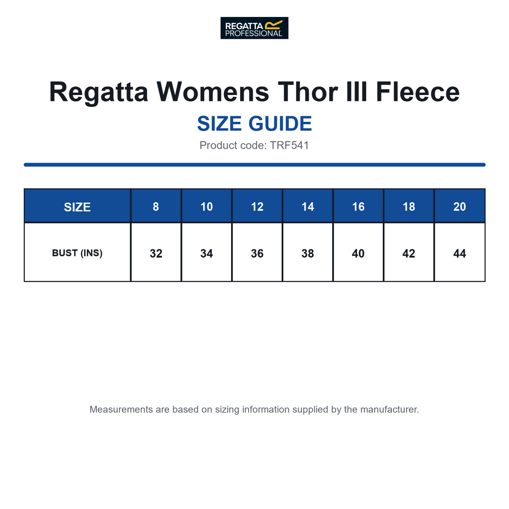 TRF541 Regatta Womens Thor III Fleece size guide (TRF541)