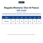TRF541 Regatta Womens Thor III Fleece size guide (TRF541)