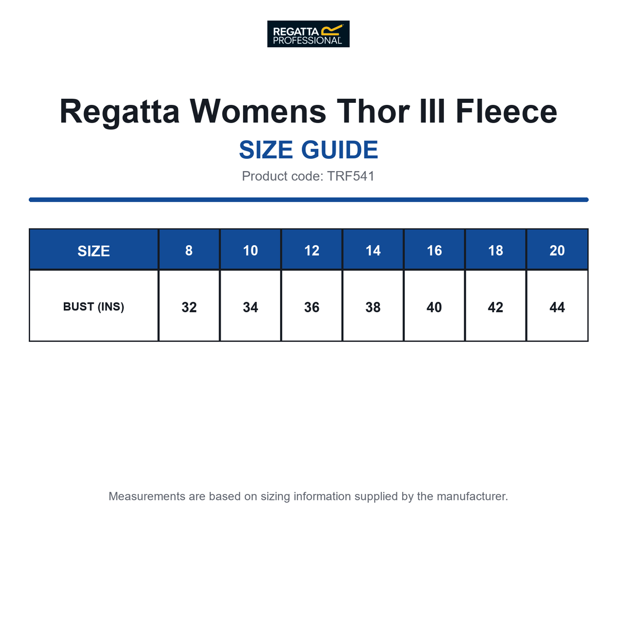 TRF541 Regatta Womens Thor III Fleece size guide (TRF541)