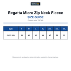 TRF549 Regatta Micro Zip Neck Fleece size guide (TRF549)