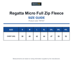 TRF557 Regatta Micro Full Zip Fleece size guide (TRF557)