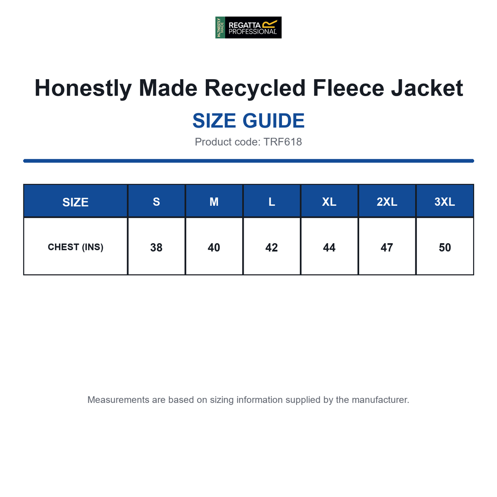 TRF618 Honestly Made Recycled Fleece Jacket size guide (TRF618)