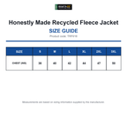TRF618 Honestly Made Recycled Fleece Jacket size guide (TRF618)