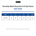 TRF622 Honestly Made Recycled Full Zip Fleece size guide (TRF622)