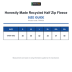 TRF636 Honestly Made Recycled Half Zip Fleece size guide (TRF636)