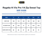 TRF670 Regatta Hi Vis Pro 1/4 Zip Sweat Top size guide (TRF670)