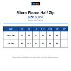 TRF679 Regatta Junior Micro Fleece Half Zip size guide (TRF679)