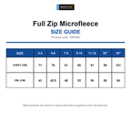 TRF688 Regatta Junior Full Zip Microfleece size guide (TRF688)