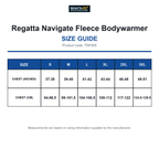 TRF695 Regatta Navigate Fleece Bodywarmer size guide (TRF695)
