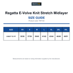 TRF720 Regatta E-Volve Knit Stretch Midlayer size guide (TRF720)