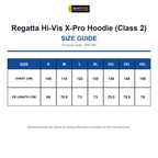 TRF780 Regatta Hi-Vis X-Pro Hoodie (Class 2) size guide (TRF780)