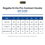 TRF814 Regatta Hi-Vis Pro Contract Hoodie size guide (TRF814)