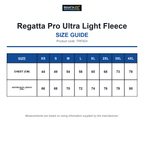 TRF824 Regatta Pro Ultra Light Fleece size guide (TRF824)