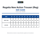 TRJ330R Regatta New Action Trouser (Reg) size guide (TRJ330R)