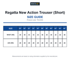 TRJ330S Regatta New Action Trouser (Short) size guide (TRJ330S)