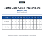 TRJ331L Regatta Lined Action Trouser (Long) size guide (TRJ331L)