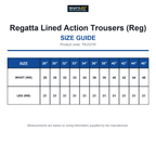 TRJ331R Regatta Lined Action Trousers (Reg) size guide (TRJ331R)