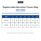 TRJ334R Regatta Ladies New Action Trouser (Reg) size guide (TRJ334R)