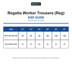 TRJ366R Regatta Worker Trousers (Reg) size guide (TRJ366R)