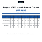 TRJ447R Regatta 4TEX Stretch Holster Trouser size guide (TRJ447R)