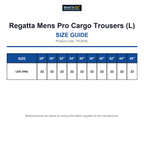 TRJ500L Regatta Mens Pro Cargo Trousers (L) size guide (TRJ500L)