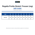 TRJ510R Regatta Prolite Stretch Trouser (reg) size guide (TRJ510R)