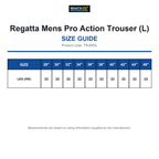 TRJ600L Regatta Mens Pro Action Trouser (L) size guide (TRJ600L)