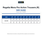 TRJ600R Regatta Mens Pro Action Trousers (R) size guide (TRJ600R)