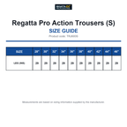 TRJ600S Regatta Pro Action Trousers (S) size guide (TRJ600S)