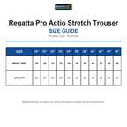 TRJ610R Regatta Pro Actio Stretch Trouser size guide (TRJ610R)